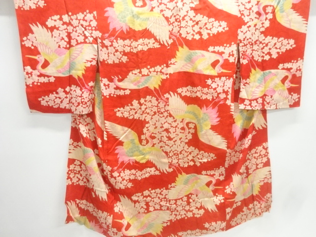 JAPANESE KIMONO / ANTIQUE JUBAN / SILK / MON KINSHA / CRANES